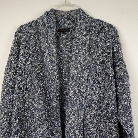 Frye Open Front Cardigan Sweater Women's Size L Blue Marled Knit - Picture 2 of 8